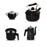 Conjunto Esmaltado para Café com 4 peças 1 Bule 1 Chaleira 1 Leiteira 1 Açucareiro Metalúrgica Boz