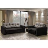 Conjunto Estofado Turim 3 e 2 Lugares Retráteis - Jandaia Tecido Suede Amassado