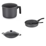 Conjunto Fervedor 0,75L, Frigideira 22cm e Panela Wok 4,5L Tramontina 427549 Preto