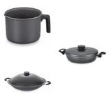 Conjunto Fervedor 0,75L, Frigideira 22cm e Panela Wok 6,6L Tramontina 427690 Preto