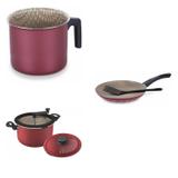 Conjunto Fervedor 0,75L, Frigideira 24cm e Panela 3em1 Tramontina 427347 Vermelho