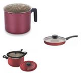 Conjunto Fervedor 0,75L, Frigideira 24cm e Panela 3em1 Tramontina 427353 Vermelho