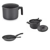 Conjunto Fervedor 0,75L, Frigideira 24cm e Panela 3em1 Tramontina 427838 Preto