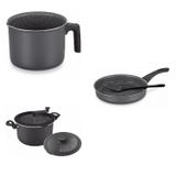 Conjunto Fervedor 0,75L, Frigideira 24cm e Panela 3em1 Tramontina 427850 Preto