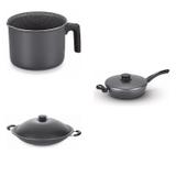 Conjunto Fervedor 0,75L, Frigideira 24cm e Panela Wok 4,5L Tramontina 427546 Preto
