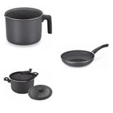 Conjunto Fervedor 0,75L, Frigideira 26cm e Panela 3em1 Tramontina 427845 Preto