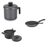 Conjunto Fervedor 1,8L, Frigideira 20cm e Panela 3em1 Tramontina 427786 Preto