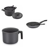 Conjunto Fervedor 1,8L, Frigideira 20cm e Panela 3em1 Tramontina 427861 Preto