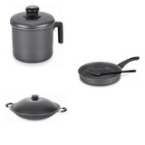 Conjunto Fervedor 1,8L, Frigideira 20cm e Panela Wok 4,5L Tramontina 427498 Preto