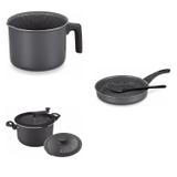 Conjunto Fervedor 1,8L, Frigideira 22cm e Panela 3em1 Tramontina 427874 Preto
