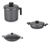 Conjunto Fervedor 1,8L, Frigideira 22cm e Panela Wok 4,5L Tramontina 427490 Preto