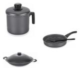 Conjunto Fervedor 1,8L, Frigideira 22cm e Panela Wok 4,5L Tramontina 427499 Preto
