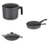 Conjunto Fervedor 1,8L, Frigideira 22cm e Panela Wok 4,5L Tramontina 427574 Preto