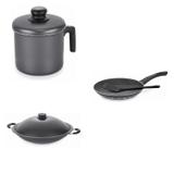 Conjunto Fervedor 1,8L, Frigideira 22cm e Panela Wok 6,6L Tramontina 427637 Preto