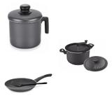 Conjunto Fervedor 1,8L, Frigideira 24cm e Panela 3em1 Tramontina 427788 Preto