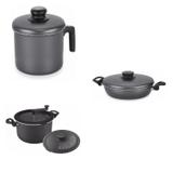 Conjunto Fervedor 1,8L, Frigideira 24cm e Panela 3em1 Tramontina 427791 Preto