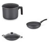 Conjunto Fervedor 1,8L, Frigideira 24cm e Panela Wok 4,5L Tramontina 427569 Preto