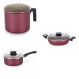 Conjunto Fervedor 1,8L, Frigideira 26cm e Panela 1,5L Tramontina 427374 Vermelho