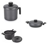 Conjunto Fervedor 1,8L, Frigideira 26cm e Panela 3em1 Tramontina 427792 Preto