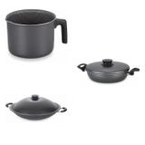 Conjunto Fervedor 1,8L, Frigideira 26cm e Panela Wok 4,5L Tramontina 427567 Preto