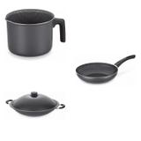 Conjunto Fervedor 1,8L, Frigideira 26cm e Panela Wok 6,6L Tramontina 427720 Preto