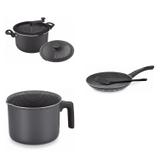 Conjunto Fervedor 1L, Frigideira 22cm e Panela 3em1 Tramontina 427887 Preto