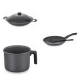 Conjunto Fervedor 1L, Frigideira 22cm e Panela Wok 6,6L Tramontina 427737 Preto