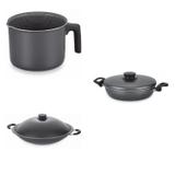 Conjunto Fervedor 1L, Frigideira 22cm e Panela Wok 6,6L Tramontina 427740 Preto
