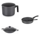 Conjunto Fervedor 1L, Frigideira 22cm e Panela Wok 6,6L Tramontina 427749 Preto
