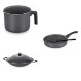 Conjunto Fervedor 1L, Frigideira 24cm e Panela Wok 6,6L Tramontina 427750 Preto