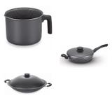 Conjunto Fervedor 1L, Frigideira 26cm e Panela Wok 4,5L Tramontina 427597 Preto