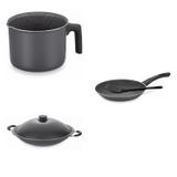 Conjunto Fervedor 1L, Frigideira 26cm e Panela Wok 6,6L Tramontina 427739 Preto