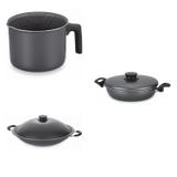 Conjunto Fervedor 1L, Frigideira 26cm e Panela Wok 6,6L Tramontina 427742 Preto