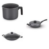 Conjunto Fervedor 1L, Frigideira 26cm e Panela Wok 6,6L Tramontina 427747 Preto