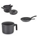 Conjunto Fervedor 2,6L, Frigideira 18cm e Panela 3em1 Tramontina 427910 Preto