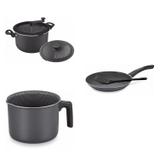 Conjunto Fervedor 2,6L, Frigideira 20cm e Panela 3em1 Tramontina 427911 Preto