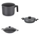 Conjunto Fervedor 2,6L, Frigideira 22cm e Panela Wok 4,5L Tramontina 427615 Preto