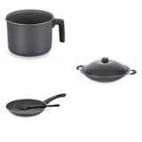 Conjunto Fervedor 2,6L, Frigideira 24cm e Panela Wok 4,5L Tramontina 427613 Preto