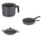 Conjunto Fervedor 2,6L, Frigideira 24cm e Panela Wok 4,5L Tramontina 427625 Preto