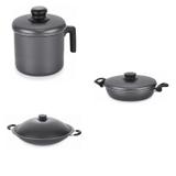 Conjunto Fervedor 2,6L, Frigideira 24cm e Panela Wok 6,6L Tramontina 427666 Preto