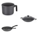 Conjunto Fervedor 2,6L, Frigideira 24cm e Panela Wok 6,6L Tramontina 427763 Preto