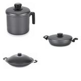 Conjunto Fervedor 2,6L, Frigideira 26cm e Panela Wok 4,5L Tramontina 427517 Preto