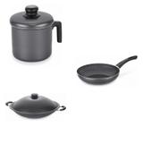 Conjunto Fervedor 2,6L, Frigideira 26cm e Panela Wok 4,5L Tramontina 427520 Preto
