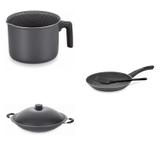 Conjunto Fervedor 2,6L, Frigideira 26cm e Panela Wok 6,6L Tramontina 427764 Preto
