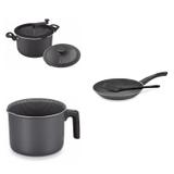 Conjunto Frigideira 18cm, Fervedor 0,75L e Panela 3em1 Tramontina 427826 Preto