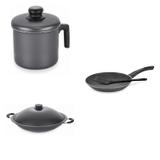 Conjunto Frigideira 18cm, Fervedor 1,8L e Panela Wok 6,6L Tramontina 427626 Preto
