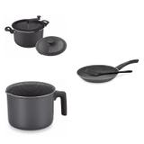 Conjunto Frigideira 18cm, Fervedor 1L e Panela 3em1 Tramontina 427876 Preto