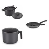 Conjunto Frigideira 18cm, Fervedor 2,6L e Panela 3em1 Tramontina 427901 Preto
