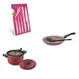 Conjunto Frigideira 18cm, Panela 3em1 e Jogo de Facas Tramontina 428305 Vermelho/Branco