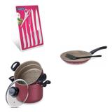 Conjunto Frigideira 18cm, Panela Cozi 6L e Jogo de Facas Tramontina 428420 Vermelho/Branco